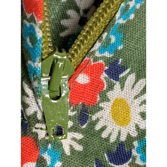 Handmade 70s Prairie Green Floral Cottagecore Farm Dress Lace Trim Button - Picture 11 of 16